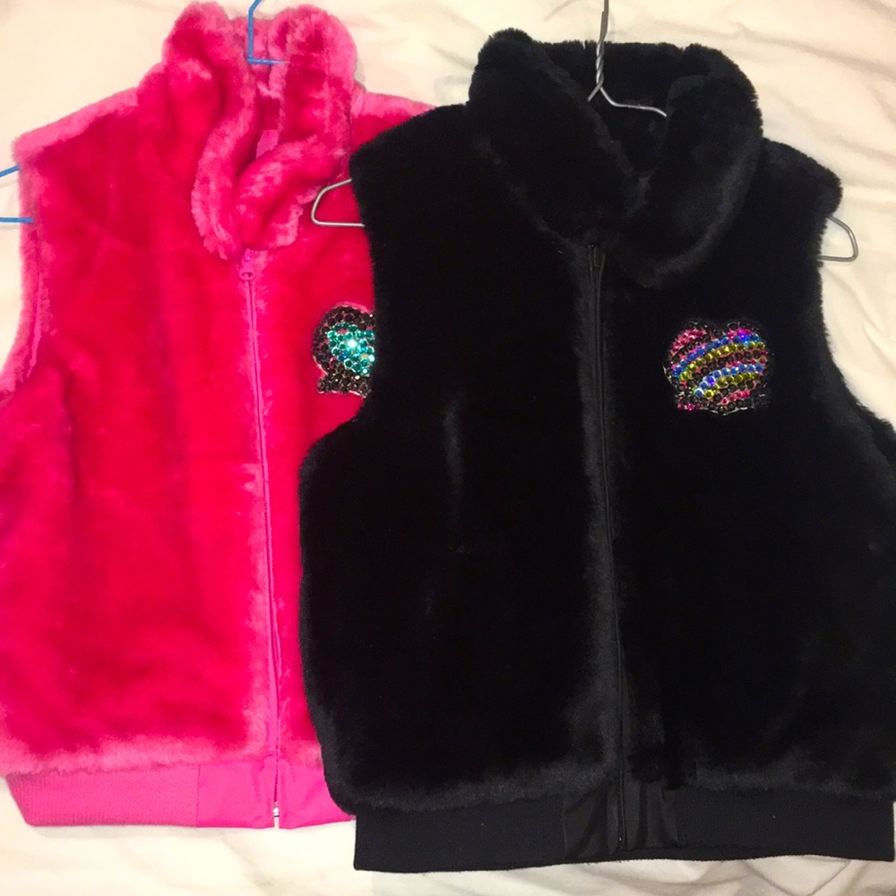 Faux Fur rhinestoned vest hot pink or black NWOT